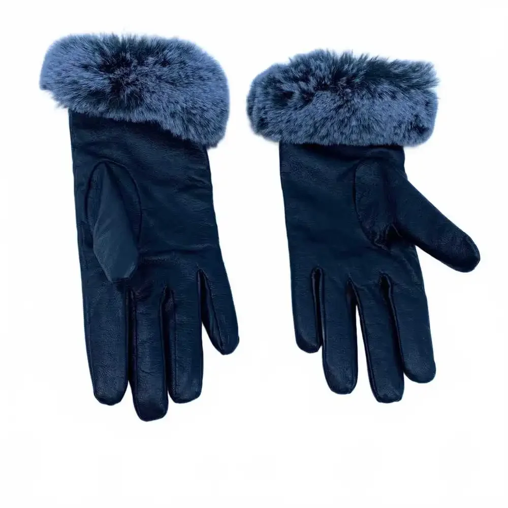 Mese. Black Leather & Faux Fur Gloves | OS Regular